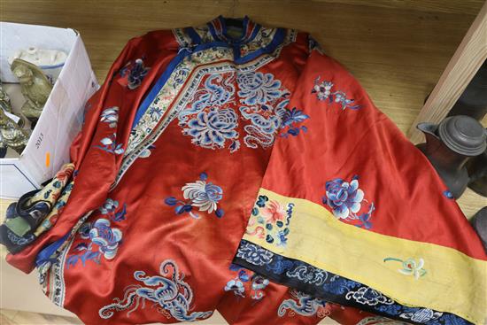 A red silk embroidered Chinese robe